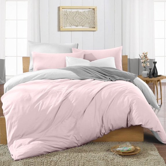 Duvet Cover 3 Piece Egyptian Cotton Cozy & Breathable 600 Thread Count Reversible Duvet Covers with Zipper Closure & Corner Ties Soft Comforter Cover (Full/Queen, Pink )