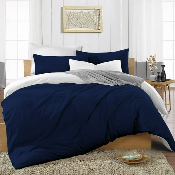 Duvet Cover 3 Piece Egyptian Cotton Cozy & Breathable 600 Thread Count Reversible Duvet Covers with Zipper Closure & Corner Ties Soft Comforter Cover (Twin/Twin XL, Navy Blue )