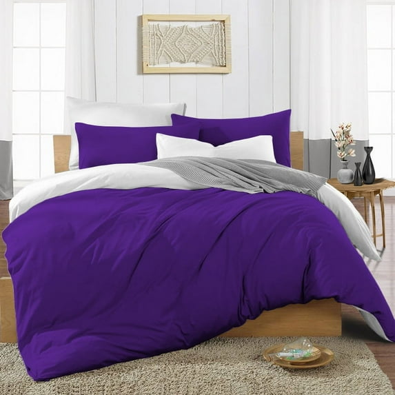 Duvet Cover 3 Piece Egyptian Cotton Cozy & Breathable 600 Thread Count Reversible Duvet Covers with Zipper Closure & Corner Ties Soft Comforter Cover (Twin/Twin XL, Purple )