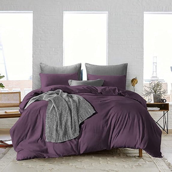 Duvet Cover 3 Piece Egyptian Cotton Cozy & Super Soft 600 TC Solid Duvet Covers with Zipper Closure & Corner Ties Soft Comforter Cover (Super King Plus, Plum )