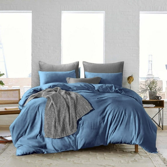 Duvet Cover 3 Piece Egyptian Cotton Cozy & Super Soft 600 TC Solid Duvet Covers with Zipper Closure & Corner Ties Soft Comforter Cover (Super King, Mediterranean Blue )