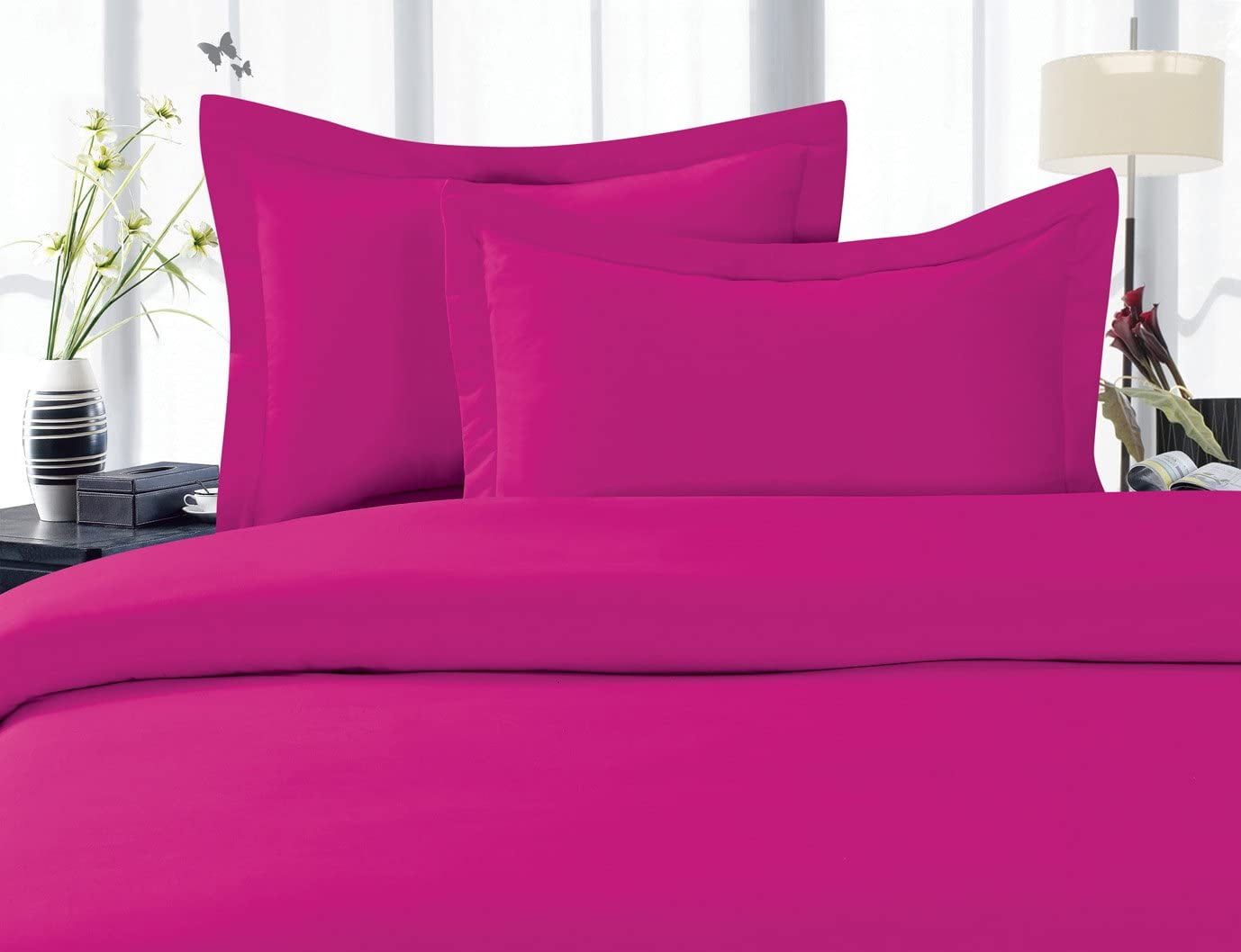 Duvet Cover 3 Piece Set 2 Pillow Shams King/Cali King Hot Pink