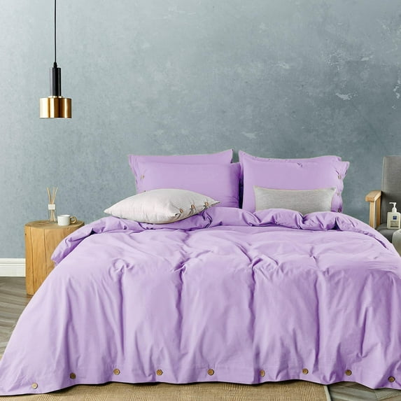 Duvet Cover 3 Piece Set, Eastern King Size Luxury Soft Comforter Cover Set with Button Closure, 100% Egyptian Cotton & 600 Thread Count Hotel Quality - Lavender Solid Quilt Cover Set.
