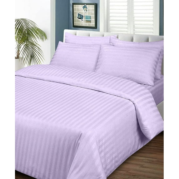 Duvet Cover 5 Piece Set,400 Thread Count,100% Egyptian Cotton, Luxurious Soft & Durable,Zipper Closure Duvet Quilt Comforter Covers - Lavender Stripe, Cal King Size.