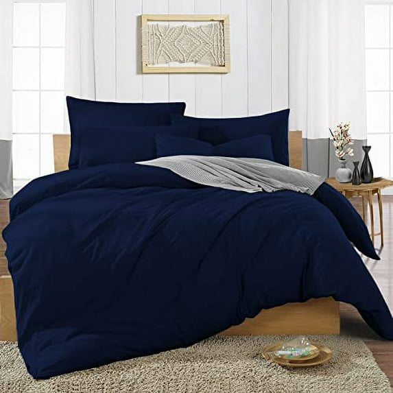 Duvet Cover 5 Piece Set,400 Thread Count,100% Egyptian Cotton, Luxurious Soft & Durable,Zipper Closure Duvet Quilt Comforter Covers - Navy Blue Solid, Eastern King Size.