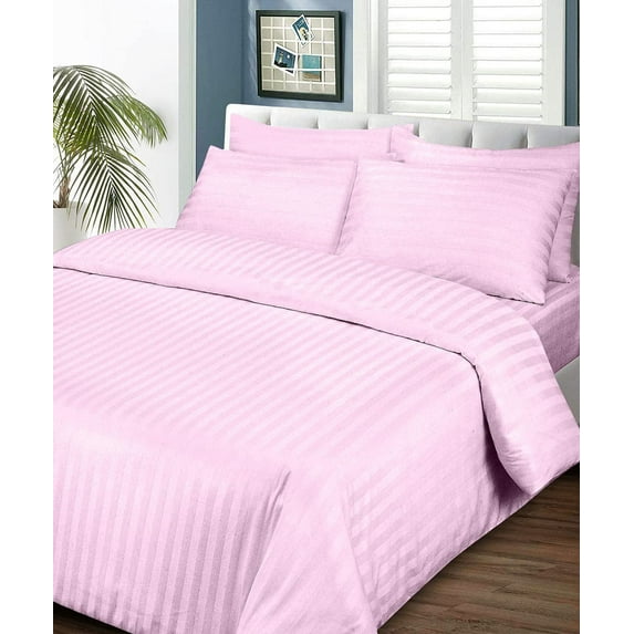 Duvet Cover 5 Piece Set,400 Thread Count,100% Egyptian Cotton, Luxurious Soft & Durable,Zipper Closure Duvet Quilt Comforter Covers - Pink Stripe, Twin Size.