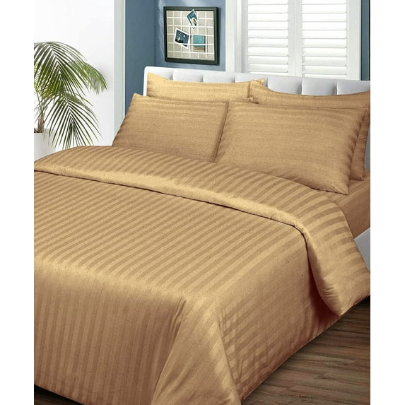 Duvet Cover 5 Piece Set,400 Thread Count,100% Egyptian Cotton, Luxurious Soft & Durable,Zipper Closure Duvet Quilt Comforter Covers - Taupe Stripe, Full Size.