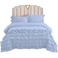 thumbnail image 1 of Duvet Cover 5 Piece Set Half-Ruffle (1 Duvet Cover & 4 Pillowcases) 100% Egyptian Cotton Quilt Cover with Zipper, 400TC Luxury Covers for Comforter & Blanket - Light Blue Solid, Queen Size., 1 of 8