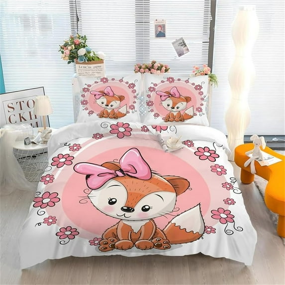 Duvet Cover Animal Fox Print Beding Set Wrinkle Free,Fade Resistant Brushed Microfiber 3 Pieces Comforter Cover 90X90 inch+ 2 Pillowcases