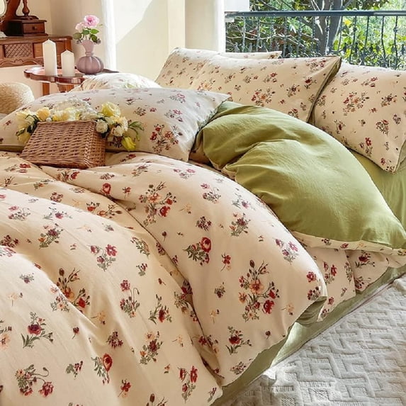 Duvet Cover Botanical Floral Pattern Reversible Soft Microfiber Comforter Cover (King Size)