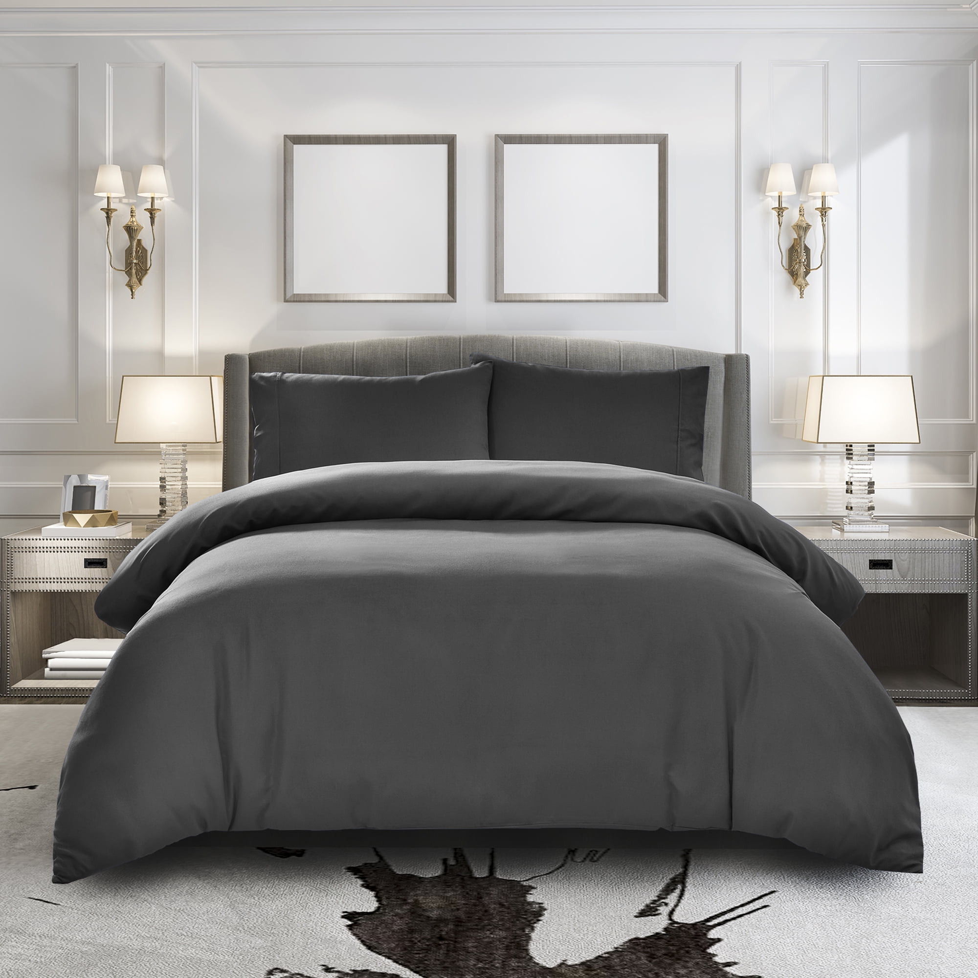 Grey 3-Pieces Duvet Cover Set With Lace (King Size)