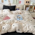 thumbnail image 1 of Duvet Cover Double Beige Black Heart Polka Dot Bedding Set 3pcs for Women Girls Cute Aesthetic Hearts Quilt Cover Queen Size, 1 of 5