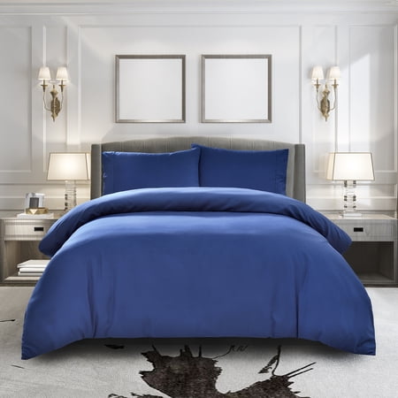 Duvet Cover Full [3-Piece, Navy] - 1 Comforter Protector with Zipper Flap and 2 Pillow Shams - Hotel Luxury 1800 Brushed Microfiber - Ultra Soft, Cool and Breathable Comforter Cover