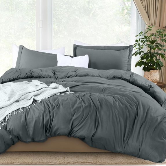 Duvet Cover King Size - 3 Piece with Zipper Closure - 1 Comforter Cover 104X90 Inches & 2 Pillow Shams 20X36 Inches (Pack of 8, Grey) Comforter Not Included