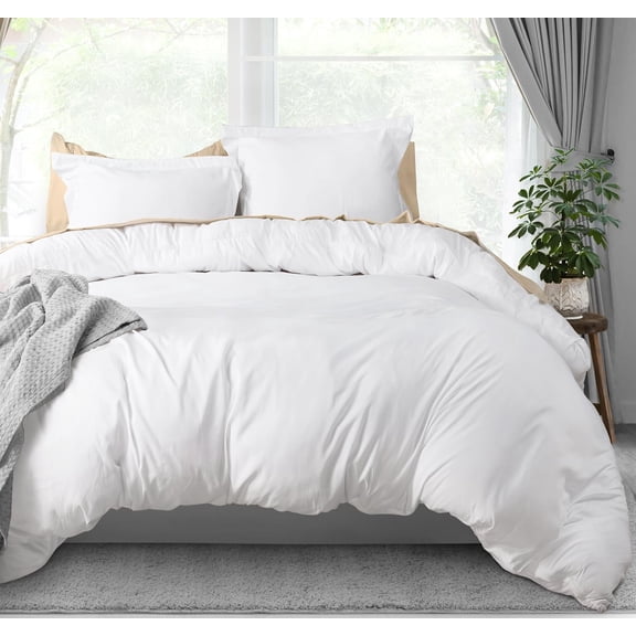 Duvet Cover King Size - 3 Piece with Zipper Closure - 1 Comforter Cover 104X90 Inches & 2 Pillow Shams 20X36 Inches (White) Comforter Not Included
