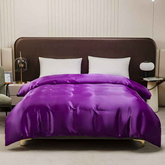 Duvet Cover King Size Clearance - 79.92x90.16 Inch Luxurious Ultra Soft Silky Satin Hotel Collection - 1 Comforter Cover with Zipper Closure, Purple