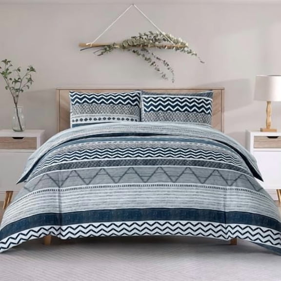 Duvet Cover King Size, Soft Microfiber Boho Aztec Quilt Cover Set Blue Bohemian King Bedding Duvet Cover Sets with Zipper Closure Corner Ties (No Comforter)