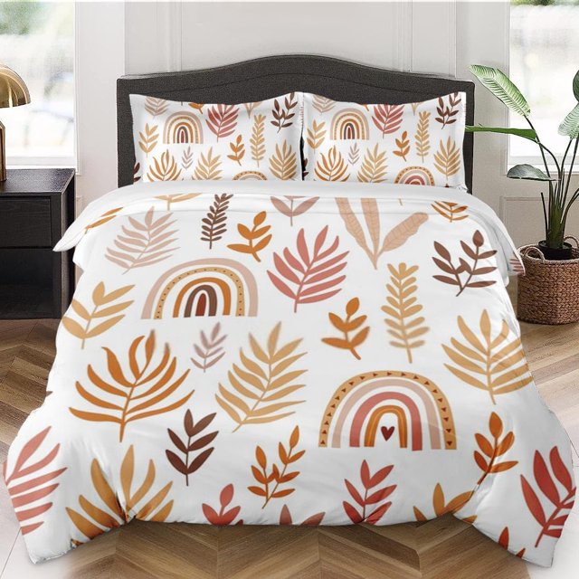 Duvet Cover , Leaves Rainbow Autumn Orange Bedding Set with Zipper