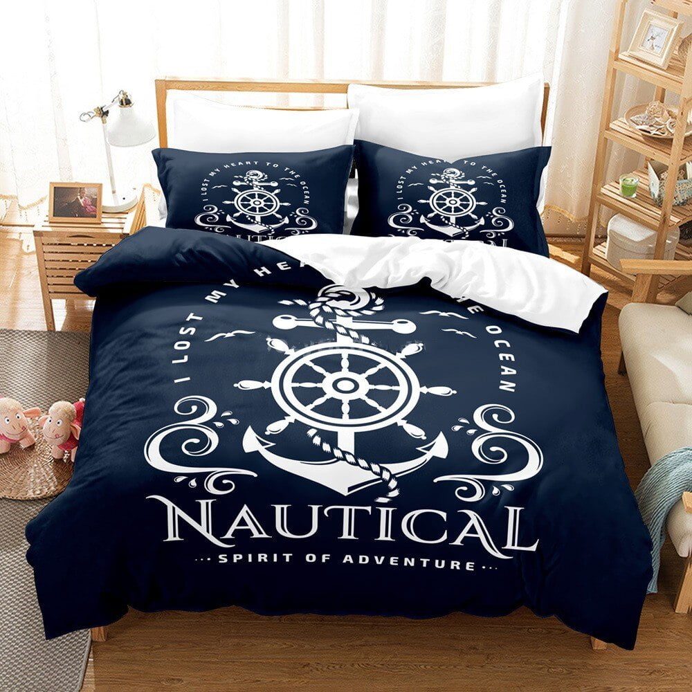 Duvet Cover Marine Anchor Nautical Theme Bedding Set Ocean Sea
