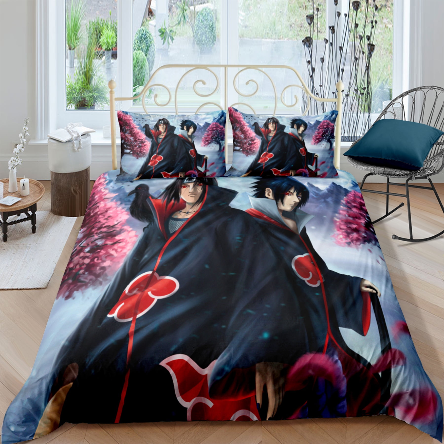 Duvet Cover & Pillowcases Set Dark Robes & Red Cloud Design Misty ...