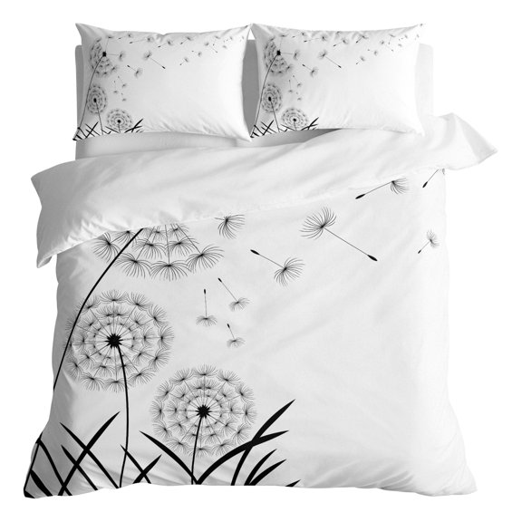 Duvet Cover Queen Size 3 Piece Bedding Set, Minimalist Plant Dandelion Soft Breathable Comforter Cover with 2 Pillow Shams, Classic Modern Rural Botanical Luxury Duvet Covers with Zipper Closure
