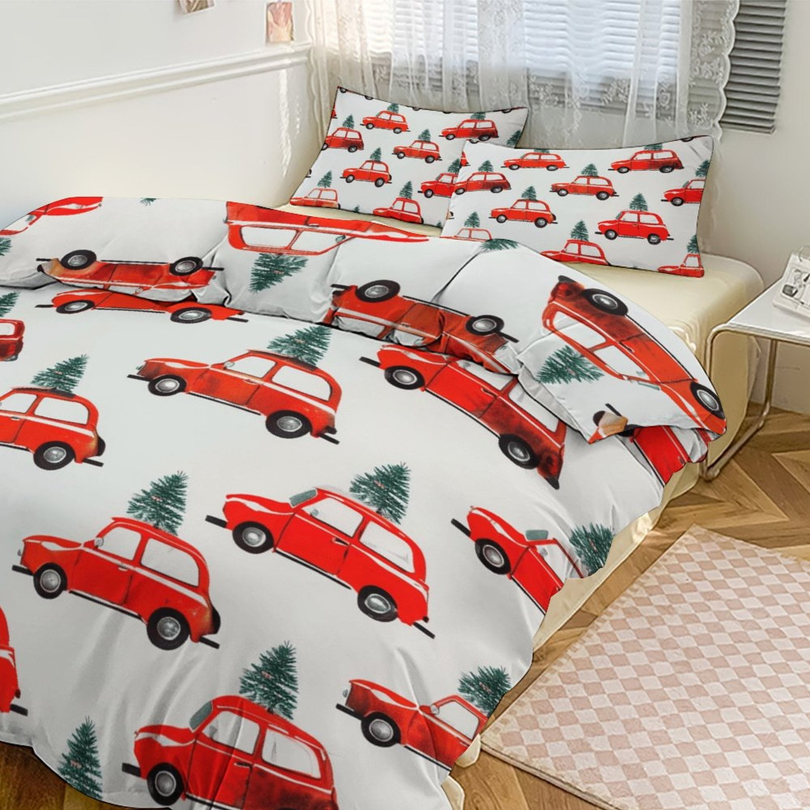 Duvet Cover Queen Size Christmas Train Cedar Tree 3 Pcs Duvet Cover Set