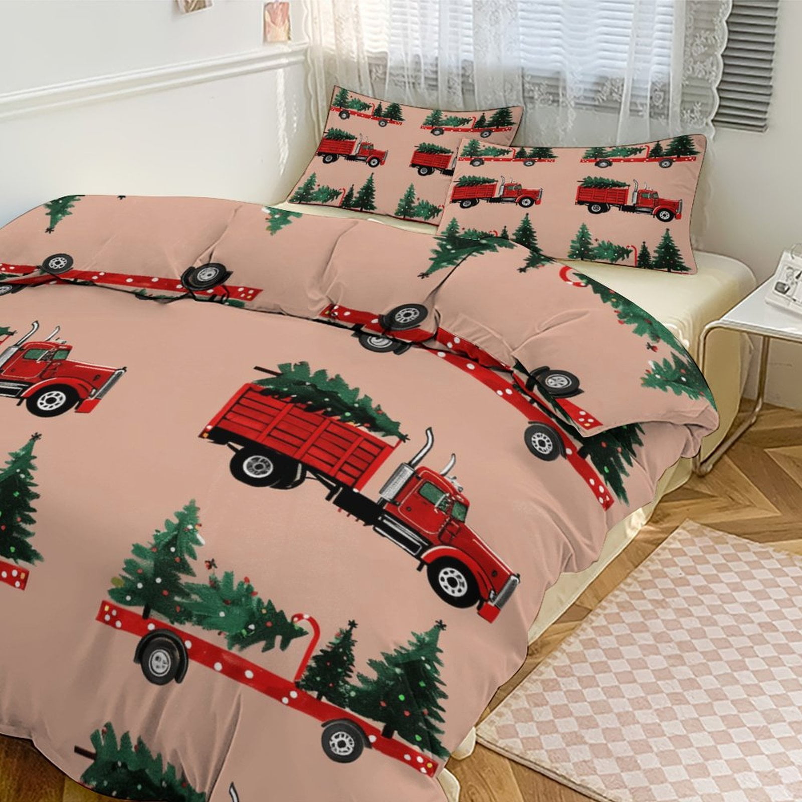 Duvet Cover Queen Size Christmas Train Cedar Tree 3 Pcs Duvet Cover Set
