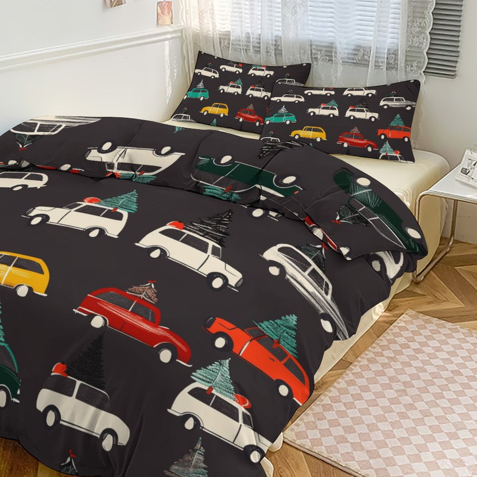 Duvet Cover Queen Size Christmas Train Cedar Tree 3 Pcs Duvet Cover Set