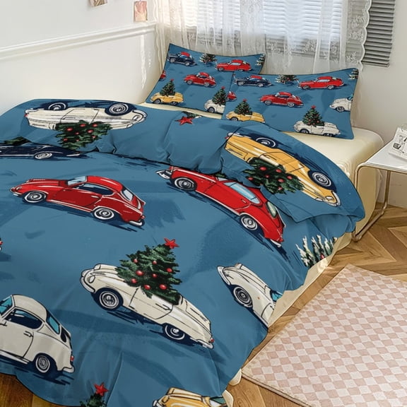Duvet Cover Queen Size Christmas Train Cedar Tree 3 Pcs Duvet Cover Set Bedding Sets Queen Soft Breathable