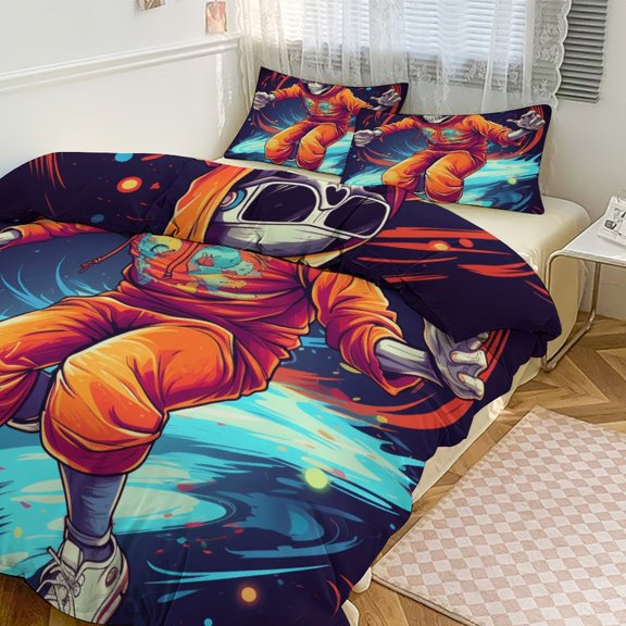 Duvet Cover Queen Size Dancing Cute Skull Man 3 Pcs Duvet Cover Set Bedding Sets Queen Soft Breathable