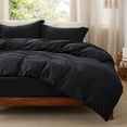 thumbnail image 1 of Duvet Cover Queen Size with Fitted Sheet - 4 Pieces Prewashed Polyester Extra Soft Bedding Set, Includes 1 Duvet Cover 90x90 Inches with Zipper Closure, 2 Pillow Shams, 1 Fitted Sheet, Black, 1 of 10