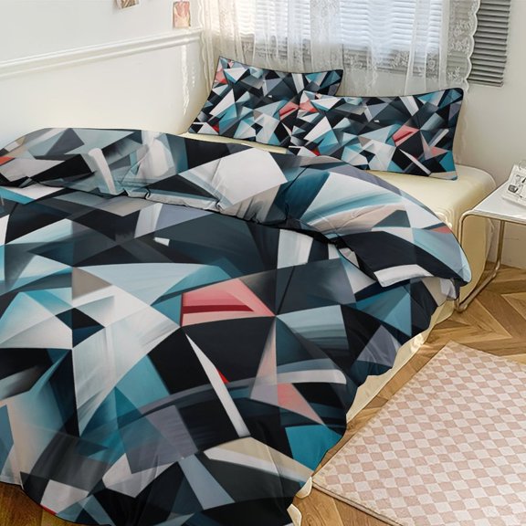 Duvet Cover Queen Size Geometric Lattice 3 Pcs Duvet Cover Set Bedding Sets Queen Soft Breathable