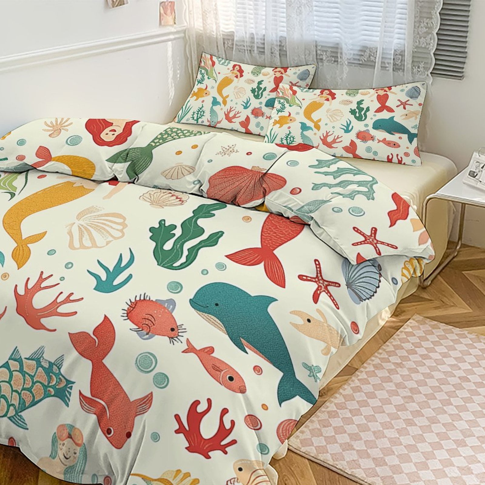 Duvet Cover Queen Size Ocean Cute Mermaid 3 Pcs Duvet Cover Set Bedding