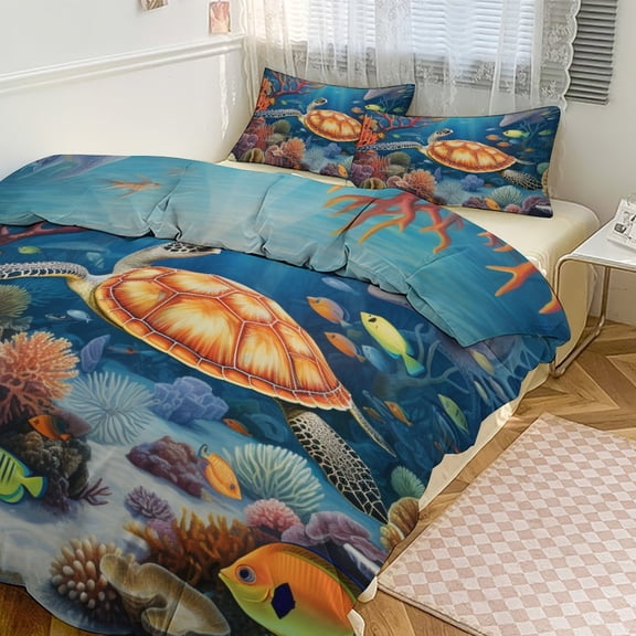 Duvet Cover Queen Size Ocean World Turtle 3 Pcs Duvet Cover Set Bedding Sets Queen Soft Breathable