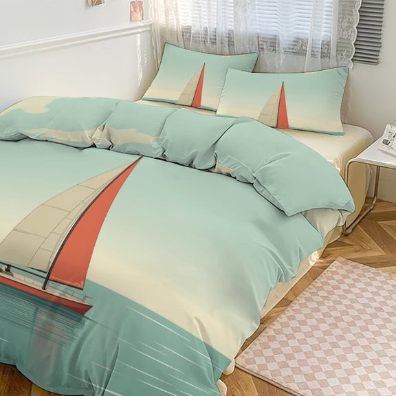 Duvet Cover Queen Size Retro Sail 3 Pcs Duvet Cover Set Bedding Sets Queen Soft Breathable