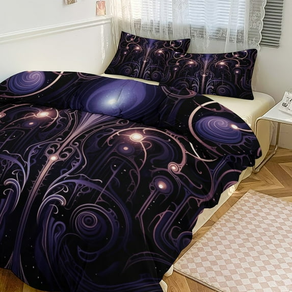 Duvet Cover Queen Size Simple Purple Ripple 3 Pcs Duvet Cover Set Bedding Sets Queen Soft Breathable