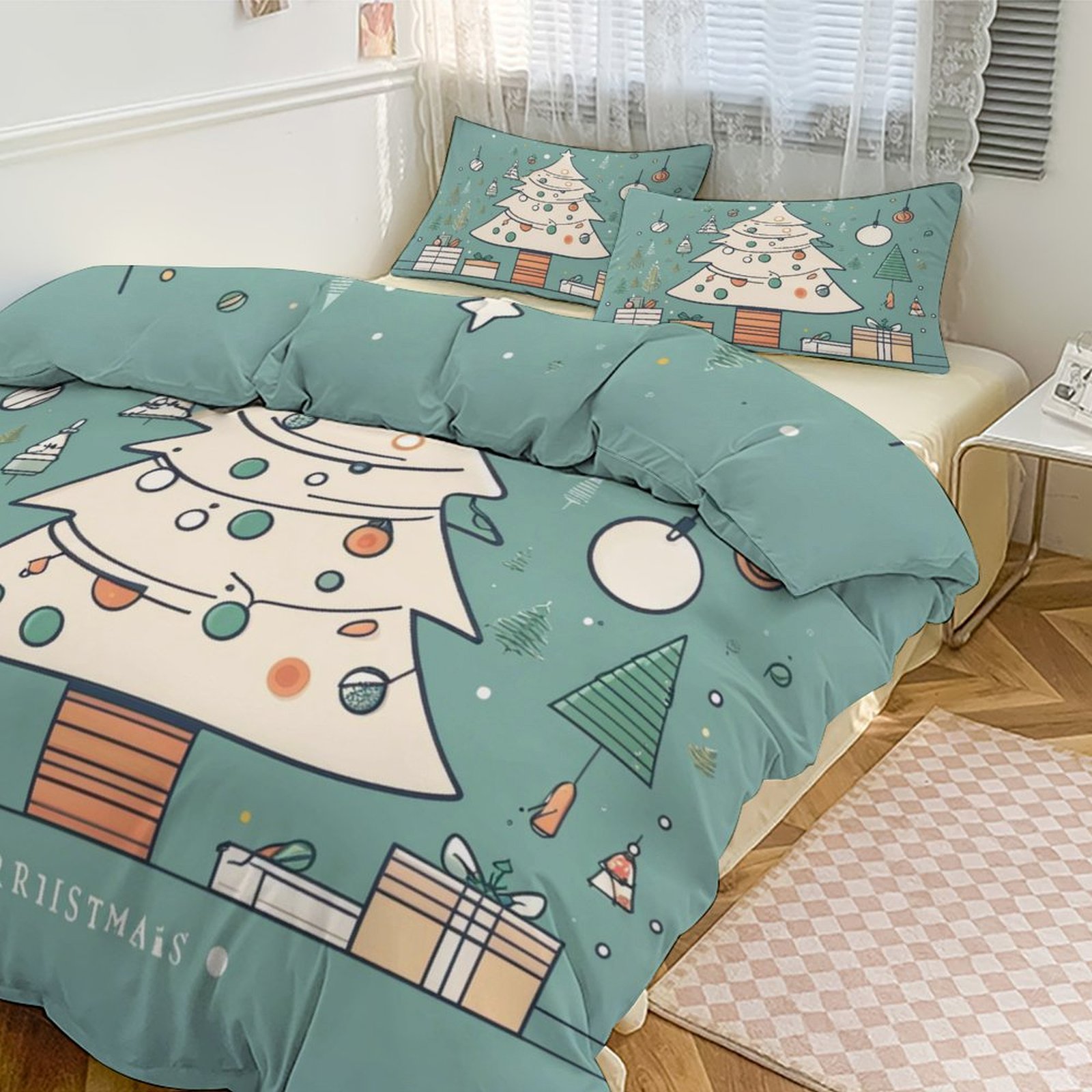 Duvet Cover Queen Size Snowman Christmas Tree Elk 3 Pcs Duvet Cover Set