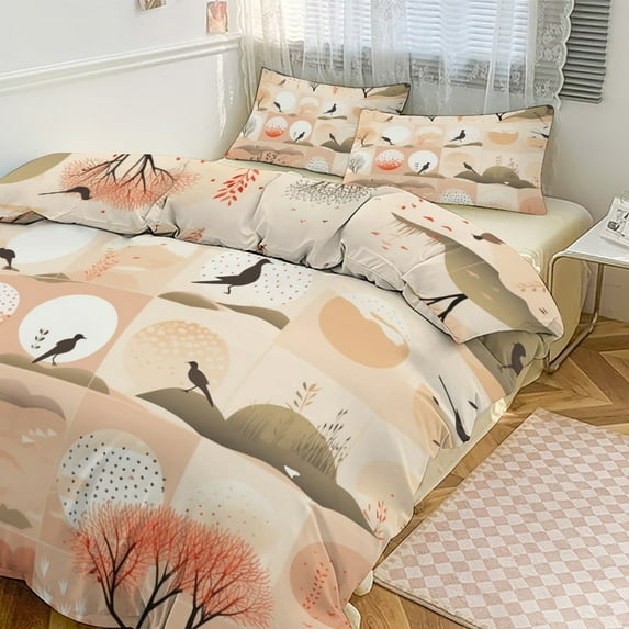 Duvet Cover Queen Size Watercolor Bird 3 Pcs Duvet Cover Set Bedding Sets Queen Soft Breathable