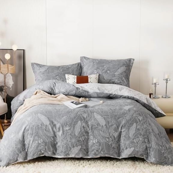 Duvet Cover Set,100% Cotton Comforter Cover with Leaf Pattern Duvet Cover Set,Soft Bedding Set Includes with 3 Piece (2 Pillow Shams,1 Duvet Cover)