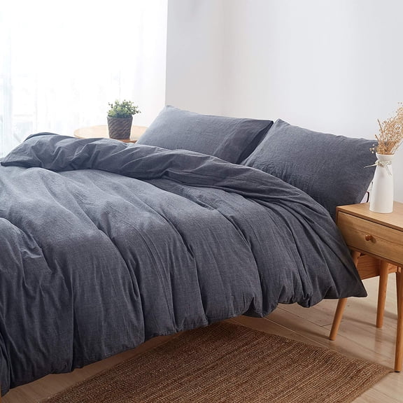 Duvet Cover Set 100% Cotton Linen Feel Super Soft Comfortable Chic Lightweight 3 PCs Home Bedding Set