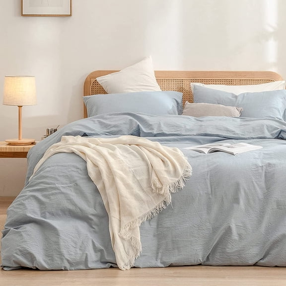 Duvet Cover Set 100% Washed Cotton Linen Feel Super Soft Comfortable Chic Lightweight 3 PCs Home Bedding Set Solid Dark Grey Oversized Queen