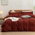 thumbnail image 1 of Duvet Cover Set 100% Washed Cotton Linen Feel Super Soft Comfortable Chic Lightweight 3 PCs Home Bedding Set Solid Fired Brick Red Oversized Full, 1 of 7