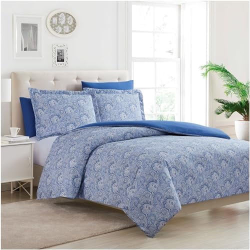 Duvet Cover Set - 3 PC Iconic Collection Bedding Set - Hotel Luxury, Extra Soft & Cooling - Microfiber - Button Closure and Corner Ties (Twin, Paisley Blue)