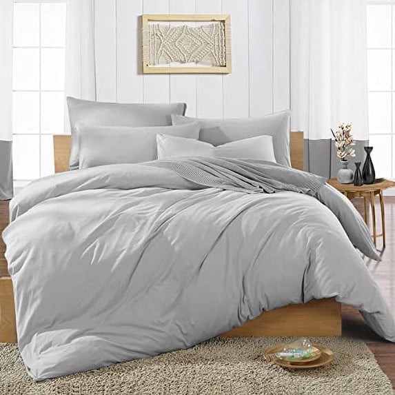 Duvet Cover Set 5 Piece, 100% Egyptian Cotton Extra Soft & 400 Thread Count, Zipper Closure and Quilts Cover Set, Cool and Breatheable Bedding Sets Light Grey Solid, Super King plus Size.