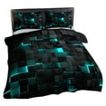 thumbnail image 1 of Duvet Cover Set, 59X79 In, Cyan Block Grid, Black Bedding Set, Guest Bedroom, King Size Pillow Shams Set of 2, Geometric Print, 3 Set, 1 of 5