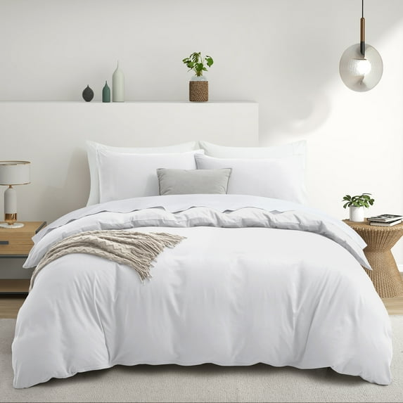 Duvet Cover Set Bedding King - Duvet Cover Comforter Cover Set Soft Textured Bedding Zipper, Boho Farmhouse Chic Style Duvet Cover with 2 Pillow Cases for Bedroom Home Bed Room (White King)