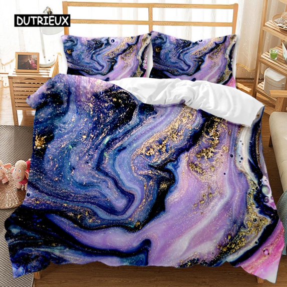 Duvet Cover Set Bedding Set Blue Gold Abstract Texture Kid Bedclothes Double King Size Polyester