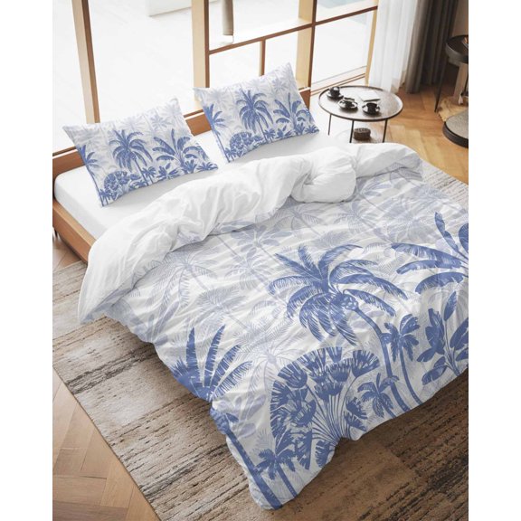 Duvet Cover Set California King Size Blue Tortoise Palm Tree Comforter Sets 3 Pieces, Tropical Plants Bedding Set with Zipper Closure and 2 Pillow Cases, Soft Lightweight Bed Covers Bedroom Decor