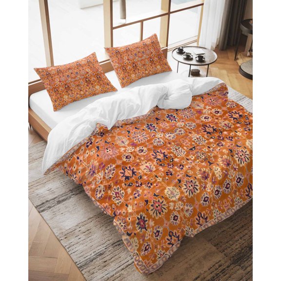 Duvet Cover Set California King Size Orange Boho Comforter Sets 3 Pieces, Bohemian Southwest Ethnic Style Bedding Set with Zipper Closure and 2 Pillow Cases, Soft Lightweight Bed Covers Bedroom Decor