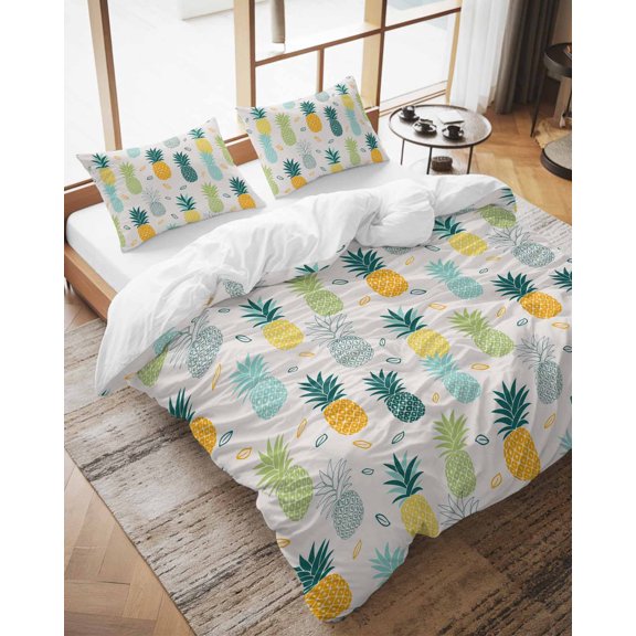 Duvet Cover Set California King Size Pineapple Comforter Sets 3 Pieces, Summer Tropical Fruit Bedding Set with Zipper Closure and 2 Pillow Cases, Soft Lightweight Bed Covers Bedroom Decor